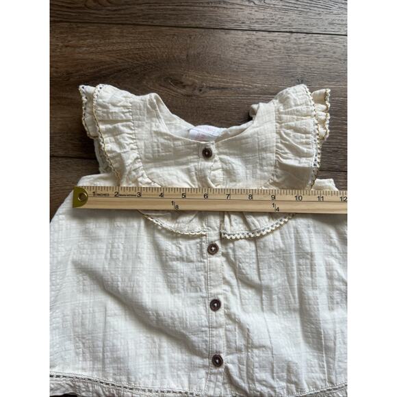 Shabby Chic Baby Girl Dress 18M Cream Lined Button Front Ruffle Sleeves Cotton - Picture 10 of 11